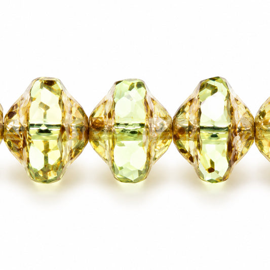 Faceted Special Cut Beads Ufo, Transparent Green Picasso (50510-43400), Glass, Czech Republic