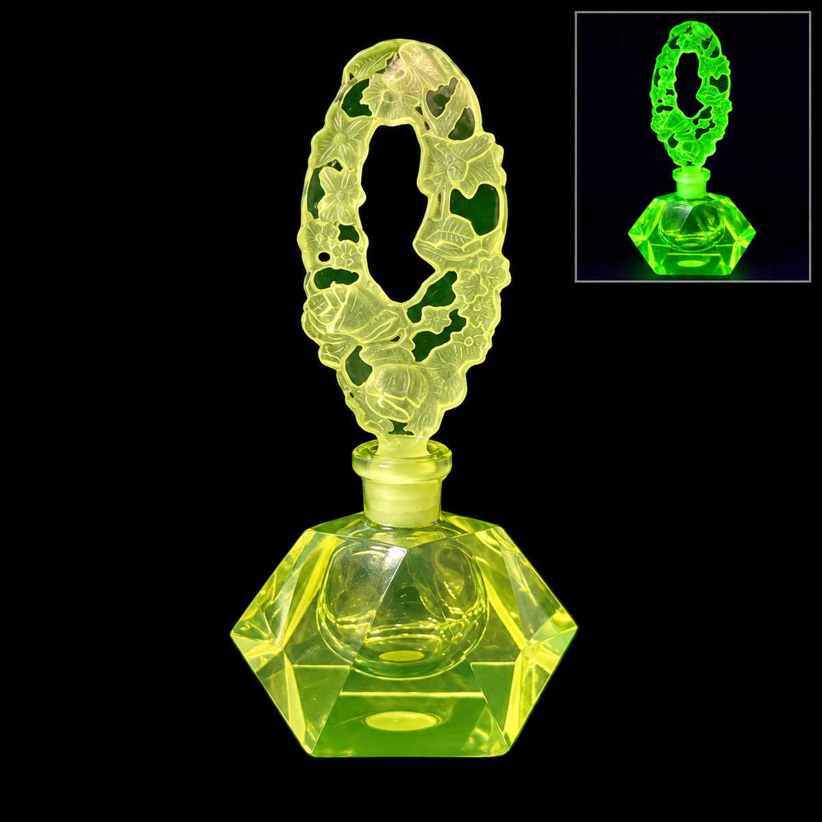Uranium Vintage Bohemia Glass Perfume Bottle, Czech Republic, OUTLET