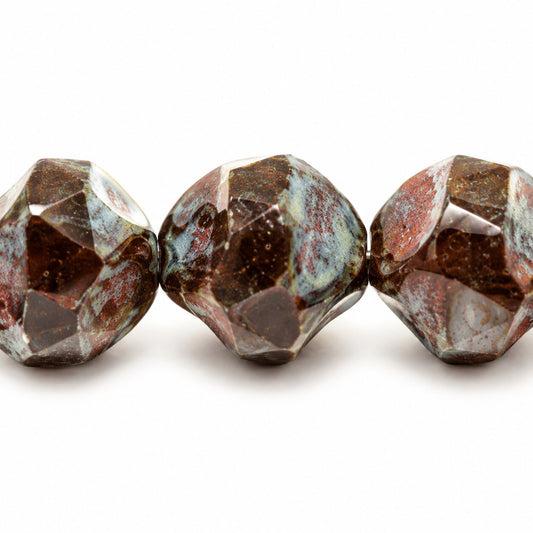 Special Cut Faceted Fire Polished Beads. Smashed, X3068 Antique Silver Patina (x3068-81002), Glass, Czech Republic