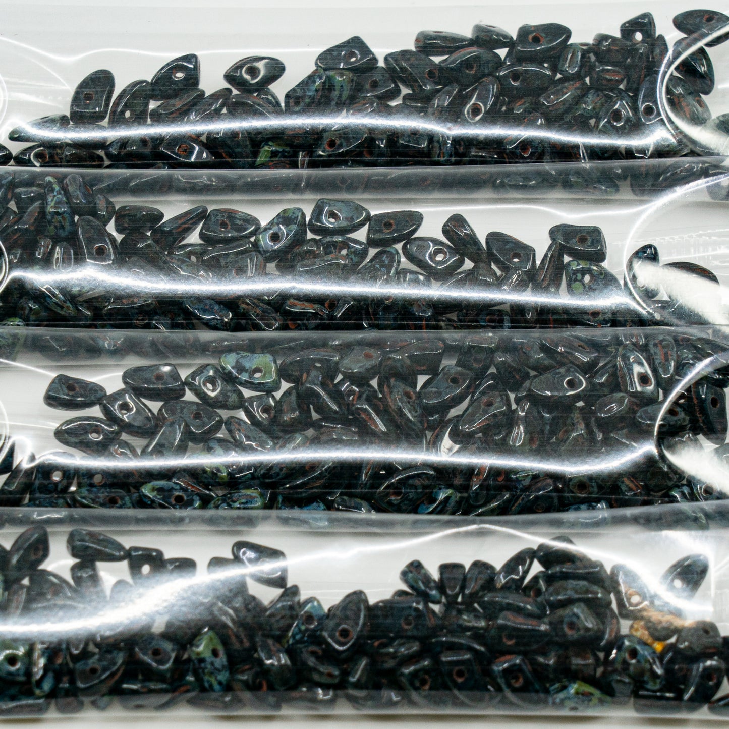 OUTLET 10 grams Tooth Pressed Beads, 6 x 6 mm, Black Travertin (23980-86800), Glass, Czech Republic