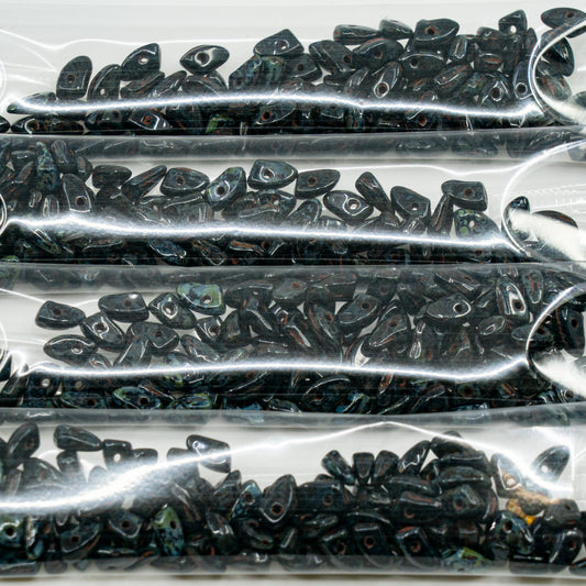 OUTLET 10 grams Tooth Pressed Beads, 6 x 6 mm, Black Travertin (23980-86800), Glass, Czech Republic