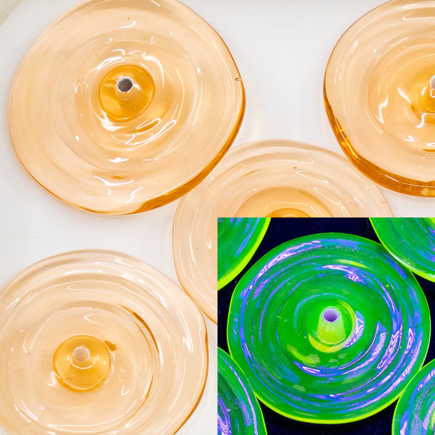 OUTLET 1 pcs Lampwork Handmade Flat Disk Beads, 20 x 25 mm, Transparent Pink Uranium (70990), Glass, Czech Republic