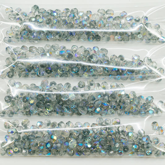 アウトレット 10グラム ファセットラウンドファイアポリッシュビーズ、4 x 4 mm、ライトパープルAb（20031-28701）、ガラス、チェコ共和国
