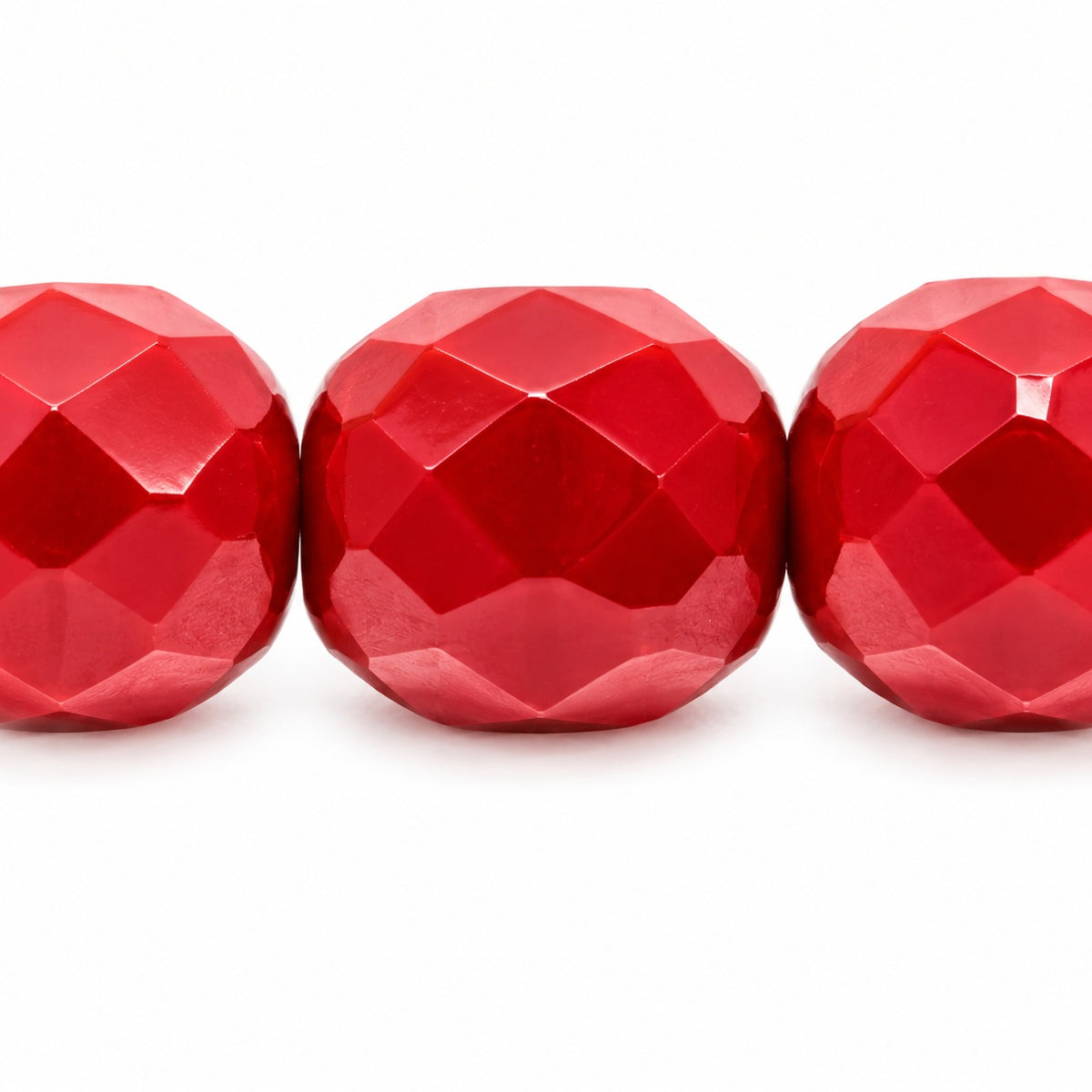 Faceted Round Fire Polished Beads, Opaque Red (93220), Glass, Czech Republic