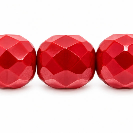 Faceted Round Fire Polished Beads, Opaque Red (93220), Glass, Czech Republic