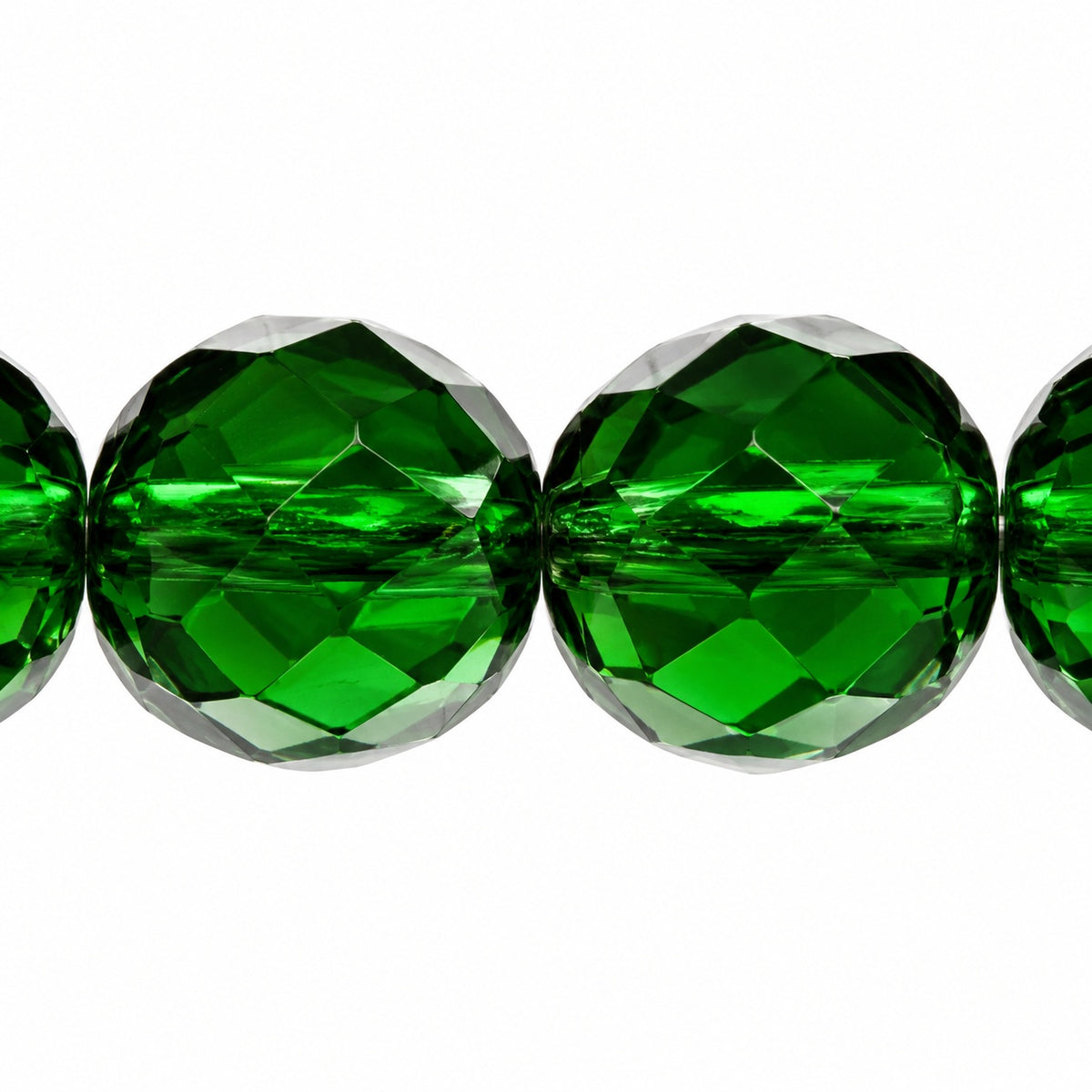 Faceted Round Fire Polished Beads, Transparent Green (50050), Glass, Czech Republic