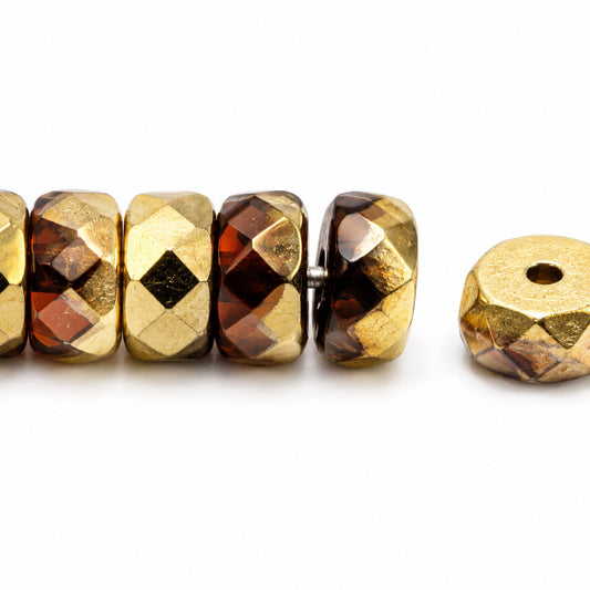 Faceted Special Cut Beads Rondelle, Transparent Brown Gold (10120-26441), Glass, Czech Republic