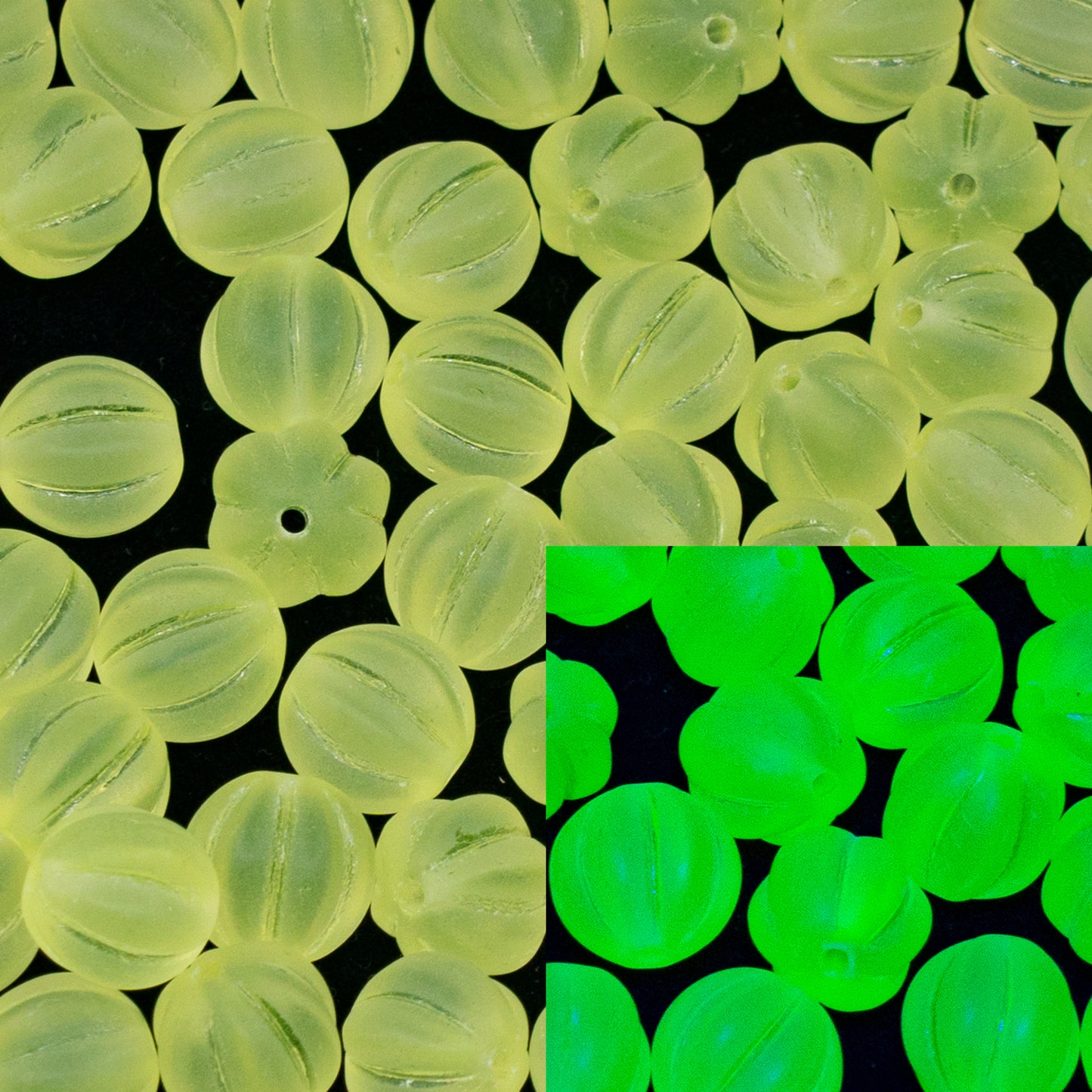 OUTLET 250g/50g Melon Beads, 8 x 8 mm, Transparent Yellow Matte (80130-84100), Glass, Czech Republic