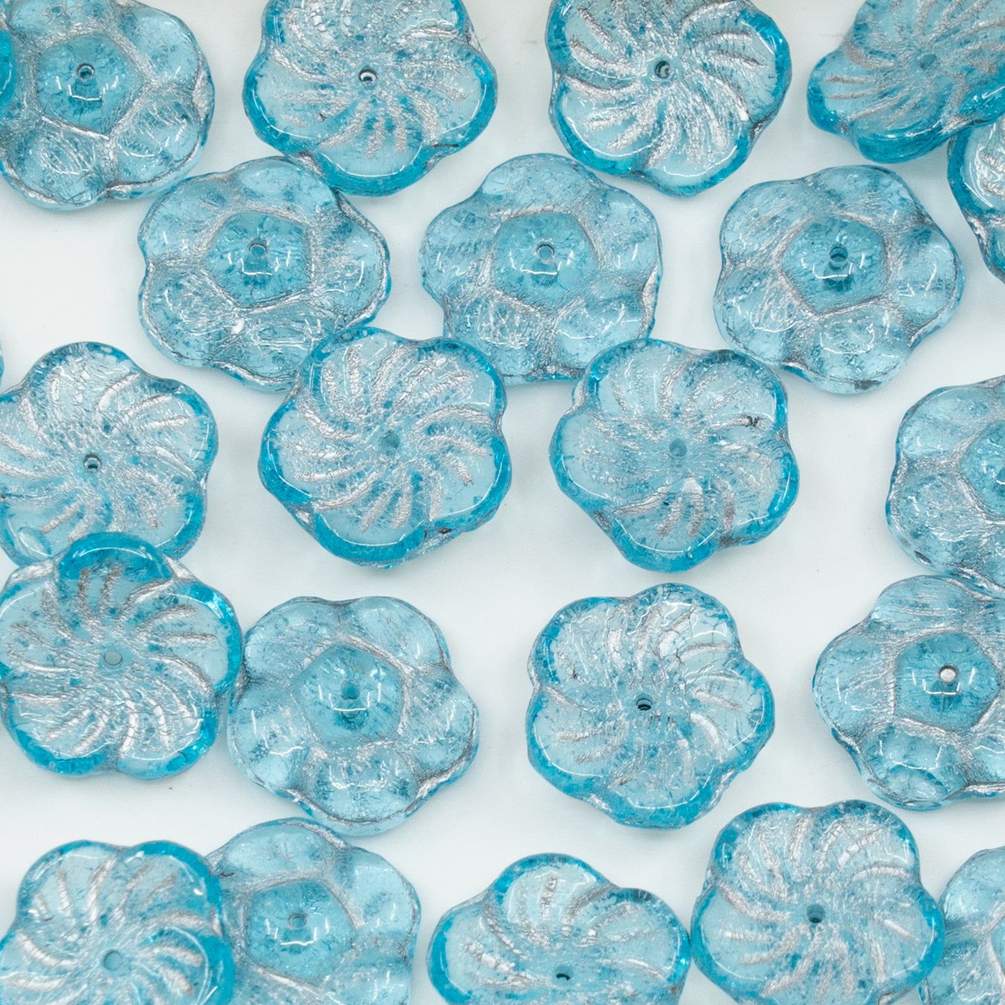 OUTLET 250g/50g Flat Flower Beads, 12 x 12 mm, Transparent Aqua Silver Lined (60000-54301), Glass, Czech Republic