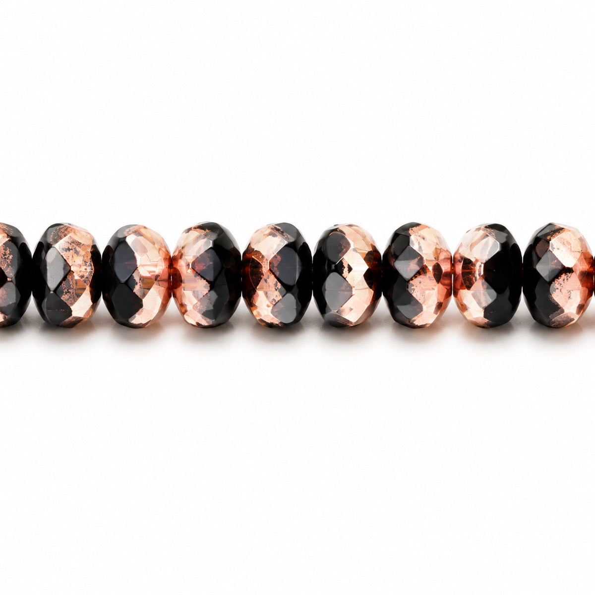 Special Cut Faceted Fire Polished Beads, Black Rose Gold Capri (23980-27101), Glass, Czech Republic