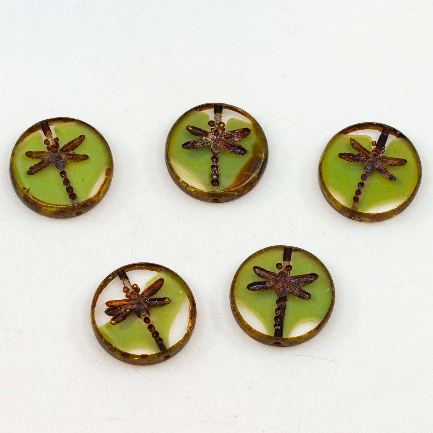 アウトレット 10グラム テーブルカットトンボビーズ、17 x 17 mm、ミックスグリーントラバーチン（MIXED-GREEN-86800）、ガラス、チェコ共和国