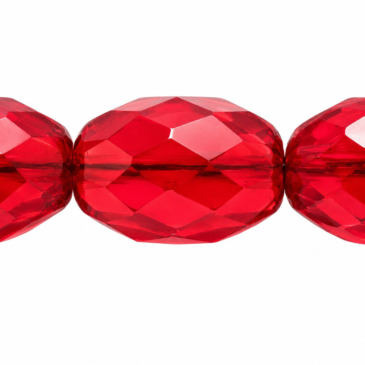 Oval Faceted Beads, Transparent Red (90100), Glass, Czech Republic