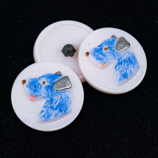 OUTLET 1 pcs Czech Glass Handmade Button, s12 x 27 mm, Dog Blue (dog-blue), Glass, Czech Republic
