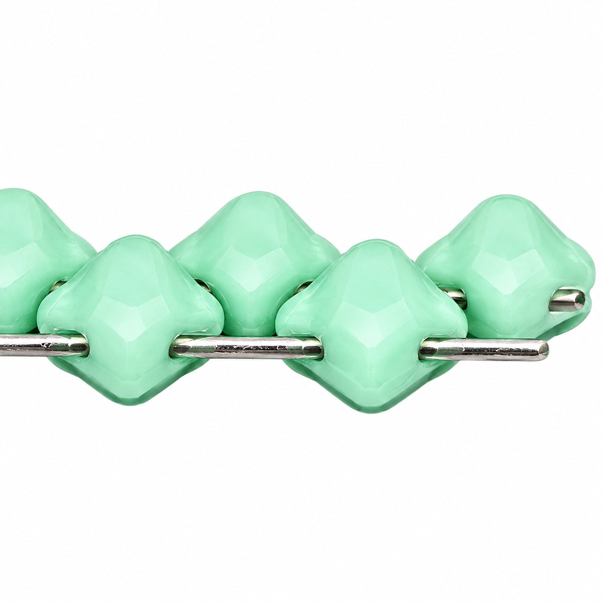 Silky 2-Hole Square Beads, Opaque Green (53100), Glass, Czech Republic