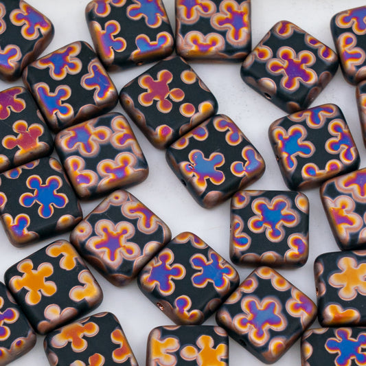 OUTLET 250g/50g Square Beads, 10 x 10 mm, Batika Mixed Colors 222 (BATIKA-MIX-222), Glass, Czech Republic