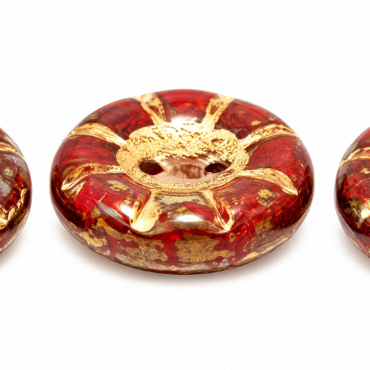 Button Pressed 2-Hole Beads, Opaque Red 96802 (93200-96802), Glass, Czech Republic