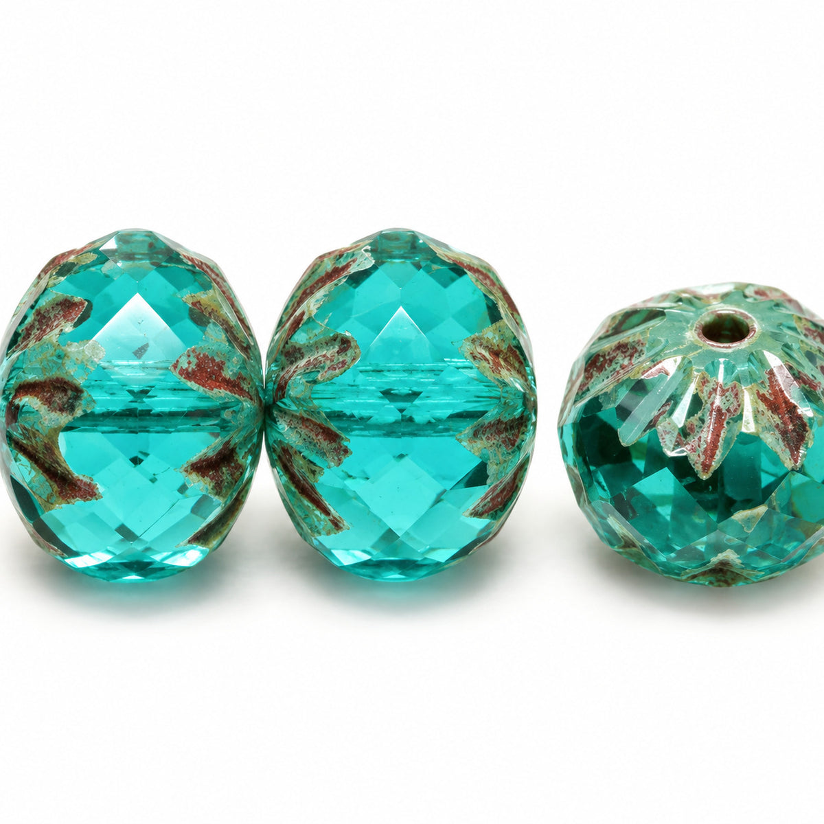 Special Cut Faceted Fire Polished Beads, Transparent Aqua Stain Strong (60140-86805), Glass, Czech Republic