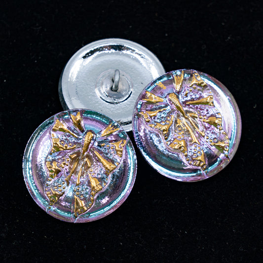 OUTLET 1 pcs Czech Glass Handmade Button, s10 x 22 mm, Butterfly Vtl Gold (butterfly-VTL-gold), Glass, Czech Republic