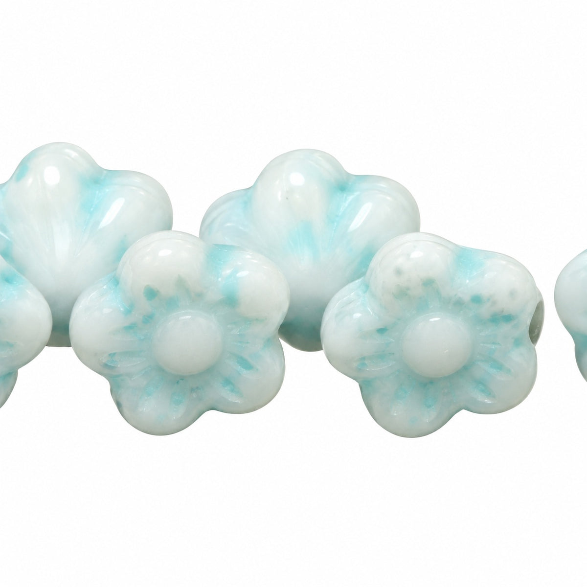 Forget Me Not Beads, White Light Blue Lined (02010-54308), Glass, Czech Republic