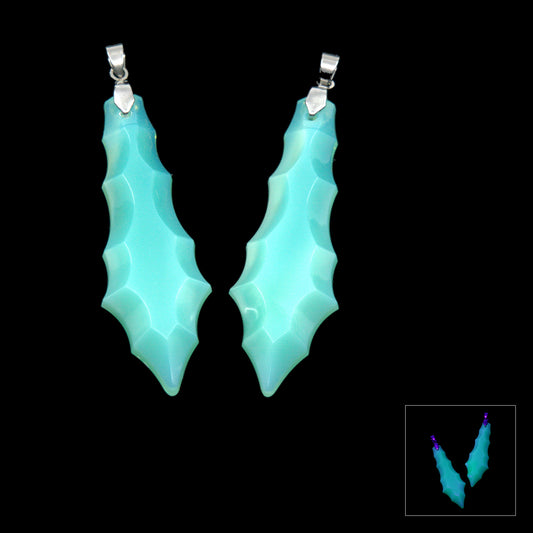 1 pc Uranium Chandelier Trimming Long French Pendeloque with Clip (approx. 63x21mm), Opal Turquoise, Hand Cut and Polished Glass, Czech Republic, OUTLET