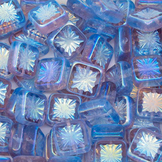 OUTLET 10 grams Table Cut Square Kiwi Beads, 10 x 10 mm, Transparent Light Amethyst Transparent Blue Ab Full (2X Side) (20030-30020-28703), Glass, Czech Republic
