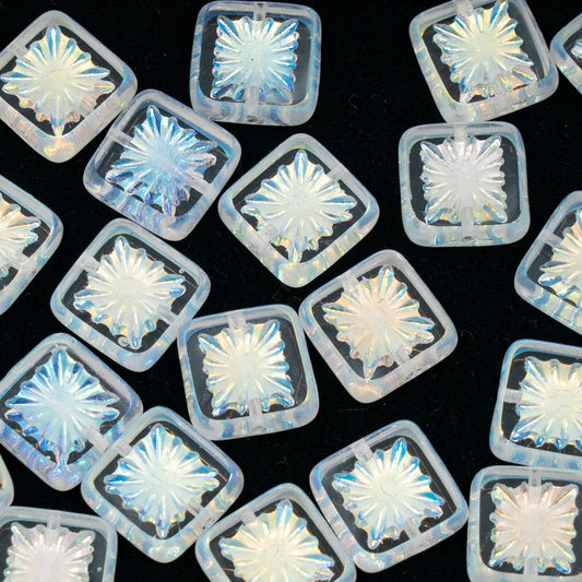 OUTLET 250g/50g Table Cut Square Kiwi Beads, 10 x 10 mm, Crystal Ab Full (2X Side) (00030-28703), Glass, Czech Republic