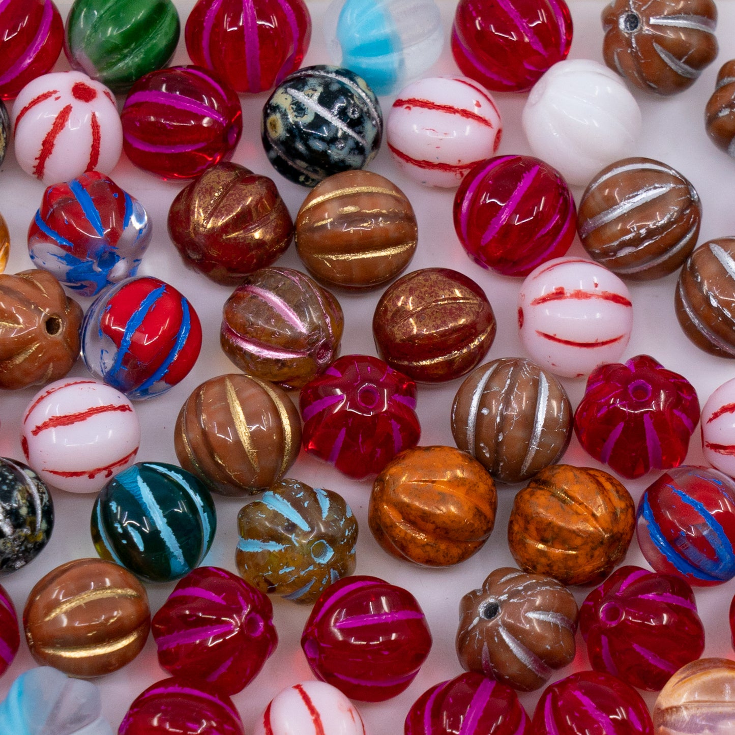 OUTLET 250g/50g Melon Beads, 8 x 8 mm, Mixed Colors Pink (mix-pink), Glass, Czech Republic
