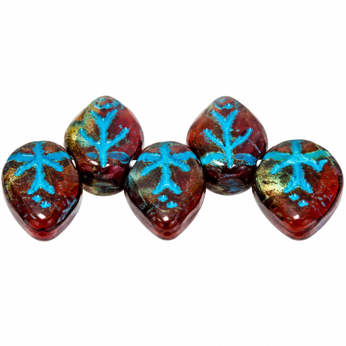Small Leaf Pressed Beads, X1003 Light Blue Lined (x1003-46460), Glass, Czech Republic