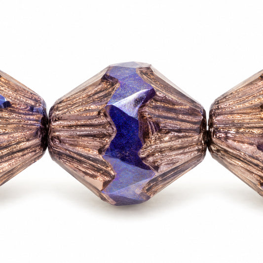 Faceted Special Cut Beads Lanterns, Opaque Blue Bronze (33070-14415), Glass, Czech Republic