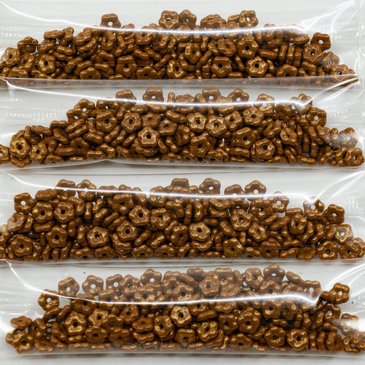 OUTLET 10 grams Forget Me Not Beads, 5 x 5 mm, Opaque Brown Dristex Gold Splash (13610-D0101), Glass, Czech Republic