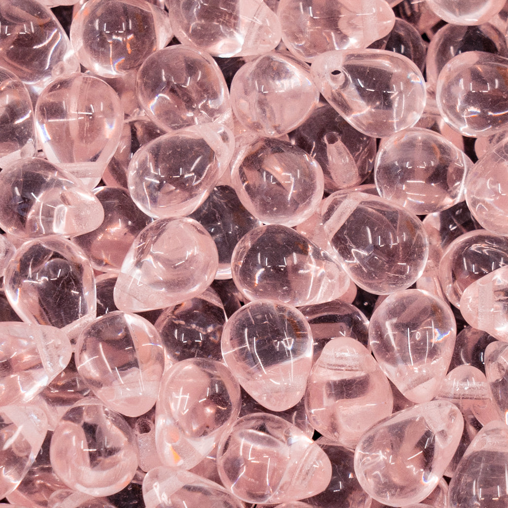 OUTLET 10 grams Drop Beads, 6 x 9 mm, Transparent Pink (70120), Glass, Czech Republic