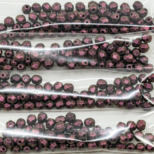 OUTLET 10 grams Faceted Round Fire Polished Beads, 5 x 5 mm, Black IRI-Red (23980-79306), Glass, Czech Republic