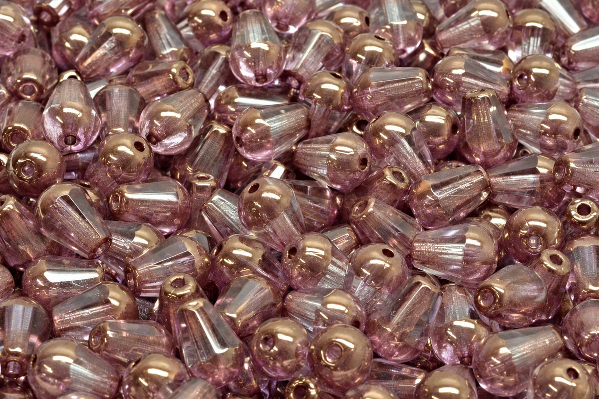Faceted Fire Polished Teardrop Beads, Crystal Luster Violet Full Coated (00030-14496), Glass, Czech Republic
