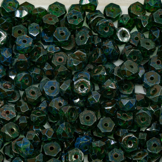 アウトレット 250g ファセットロンデル ファイアポリッシュビーズ 3 x 6 mm 透明グリーンエメラルドステインストロング (00030-81800) ガラス チェコ共和国