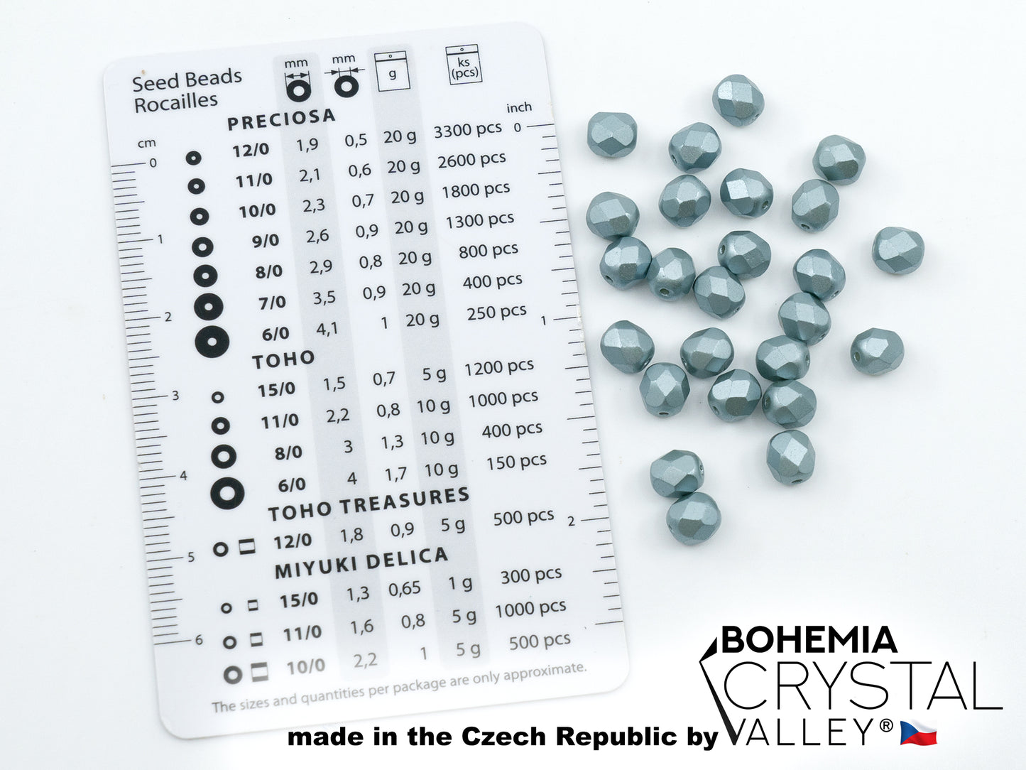 Facted Fire Polish Round Beads Pastel Blue Silver (25520), Glass, Czech Republic