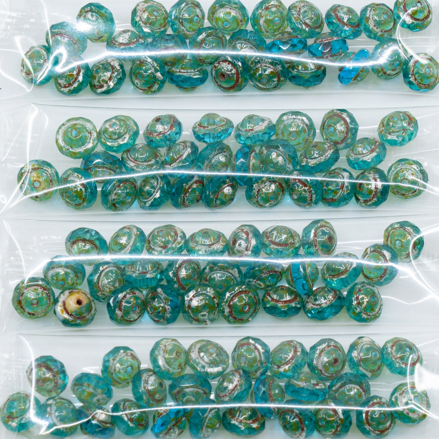 OUTLET 10 grams Faceted Special Cut Beads, 6 x 8 mm, Transparent Aqua Picasso (60010-43400), Glass, Czech Republic