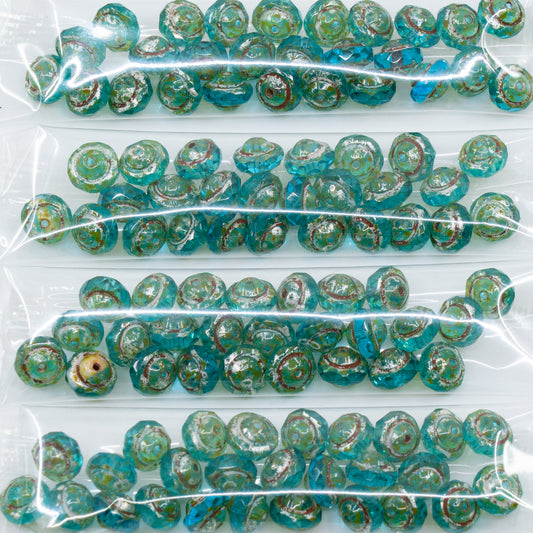 OUTLET 10 grams Faceted Special Cut Beads, 6 x 8 mm, Transparent Aqua Picasso (60010-43400), Glass, Czech Republic