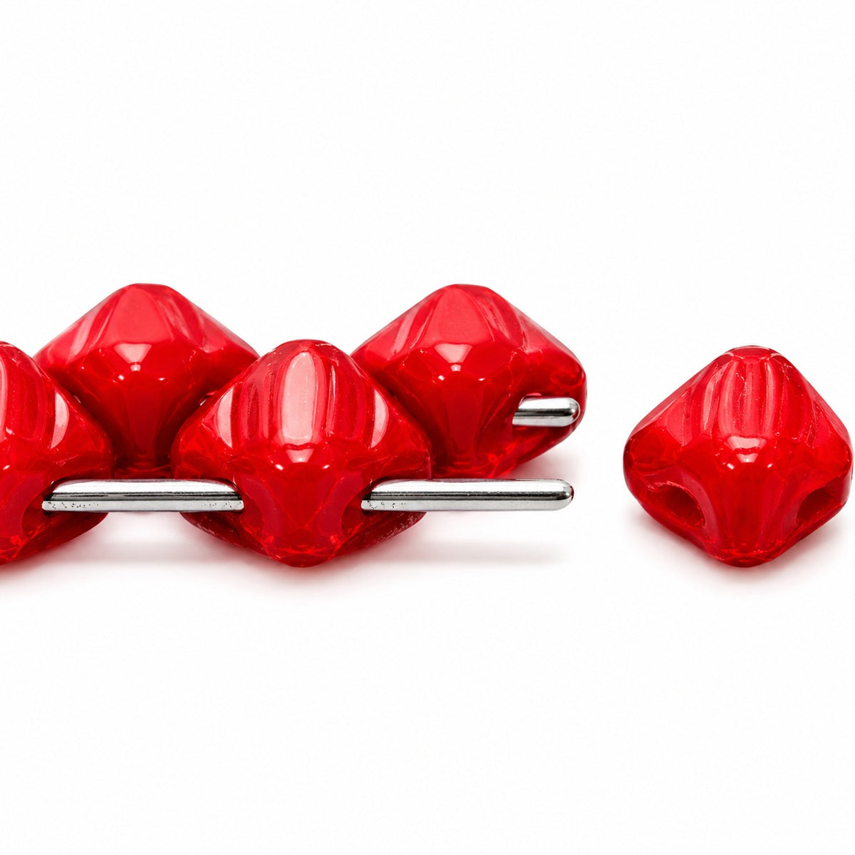 Silky 2-Hole Square Beads, Opaque Red (93200), Glass, Czech Republic