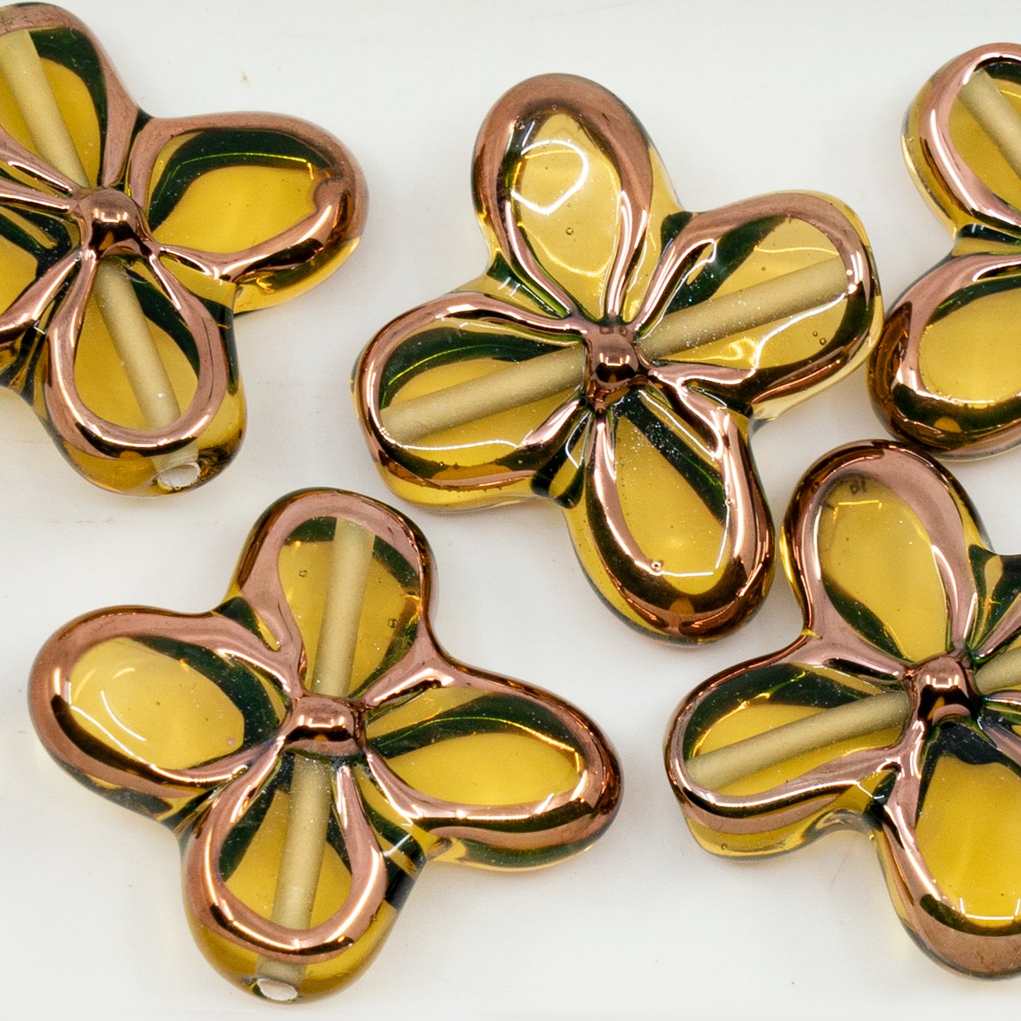 OUTLET 1 pc Handmade Lampwork Beads (flower), 25 x 25 mm, Transparent Yellow B (80010-b), Glass, Czech Republic