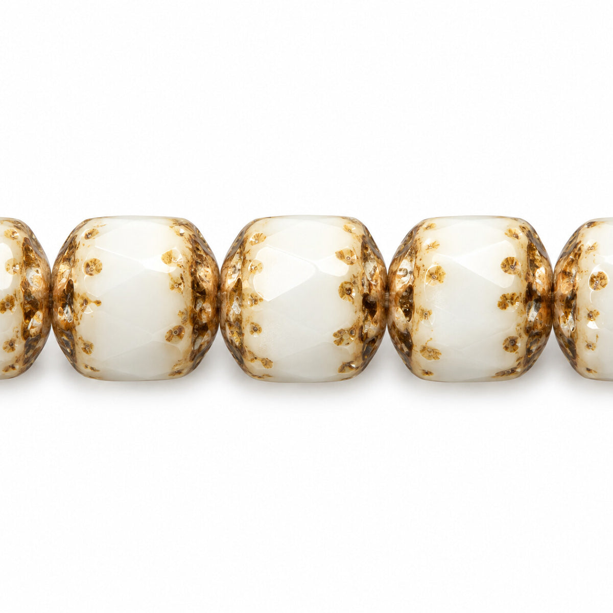 Cathedral Faceted Fire Polished Beads, White Picasso (02010-43400), Glass, Czech Republic