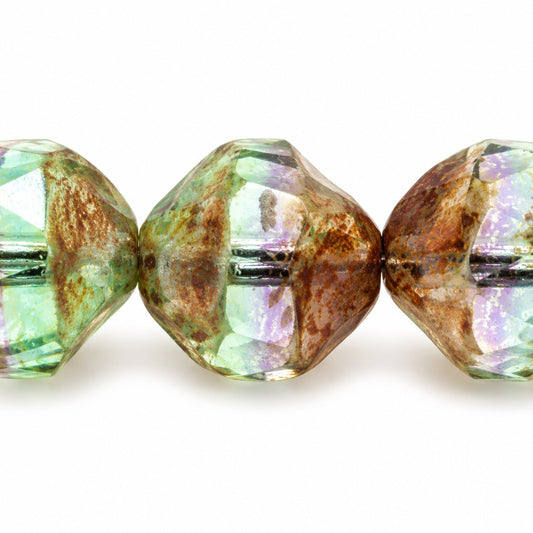 Special Cut Faceted Fire Polished Beads. Smashed, X3142 Antique Silver Patina (x3142-81002), Glass, Czech Republic