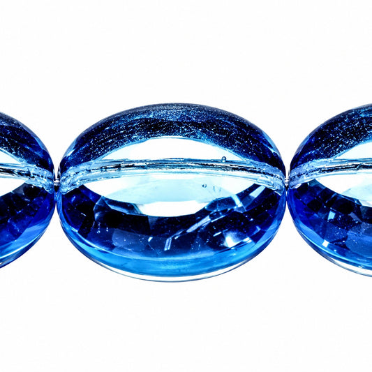 Oval Pressed Beads, Transparent Blue (30010), Glass, Czech Republic