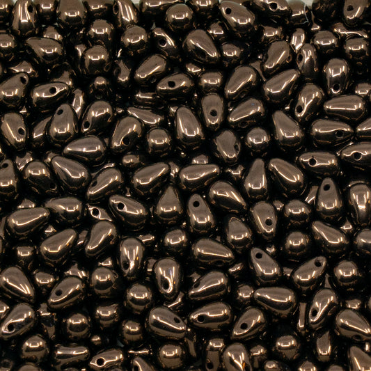 アウトレット 250g/50g ドロップビーズ、4 x 6 mm、ブラックブロンズ (23980-14415)、ガラス、チェコ共和国