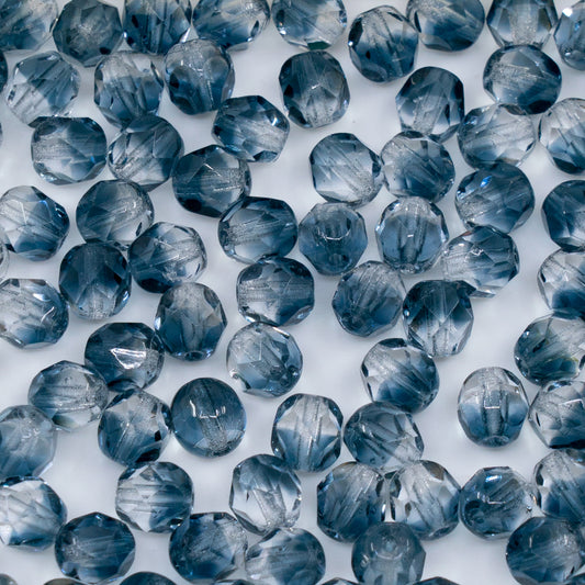 OUTLET 250g/50g Faceted Round Fire Polished Beads, 6 x 6 mm, Transparent Dark Blue Crystal (30330-00030), Glass, Czech Republic