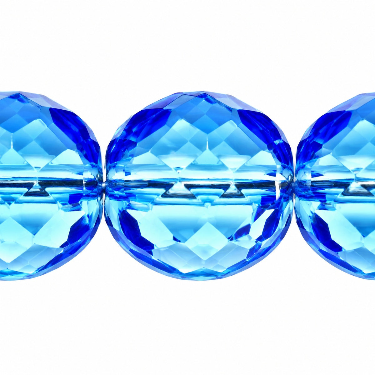 Faceted Round Fire Polished Beads, Transparent Blue (30030), Glass, Czech Republic