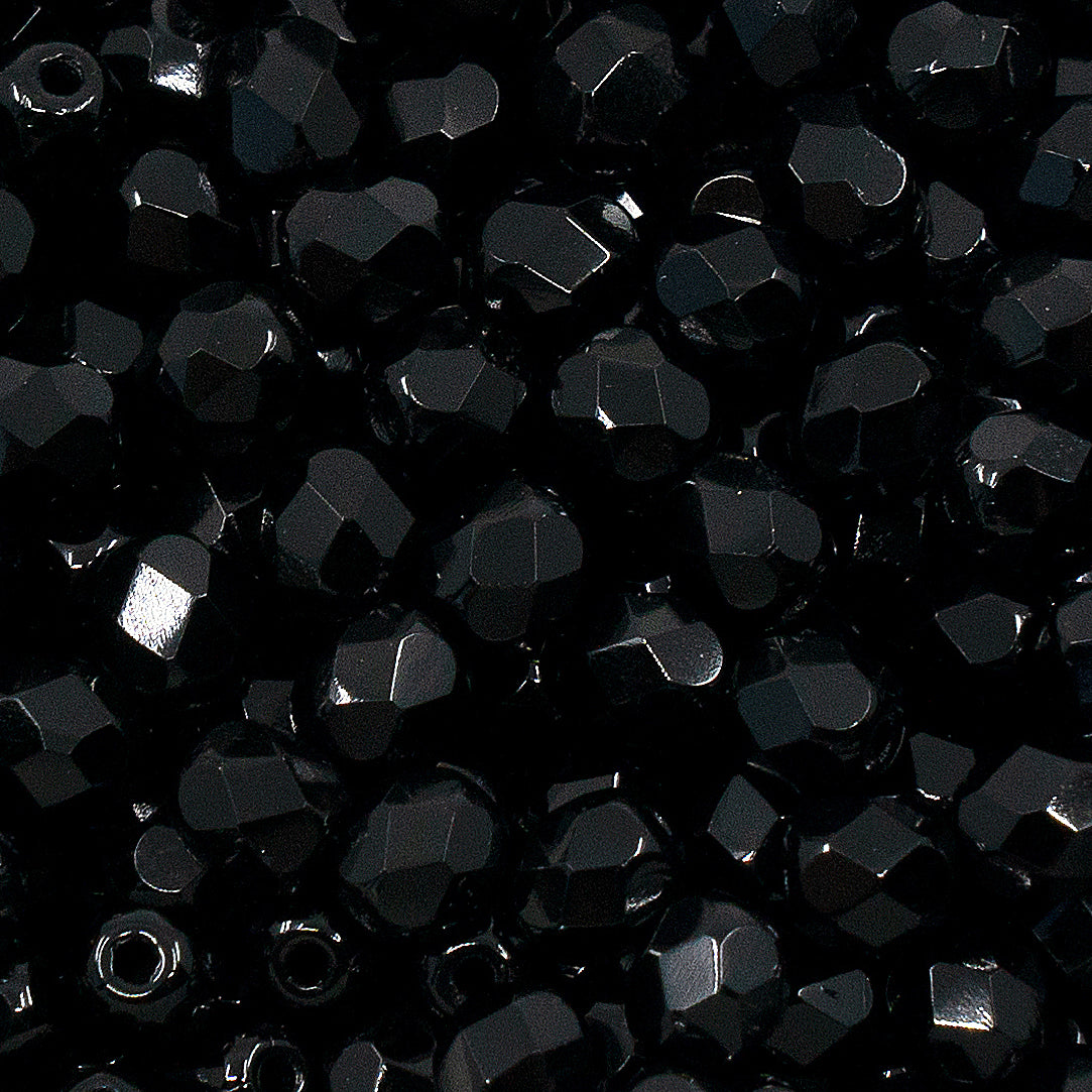 Faceted Fire Polished Pressed Czech Glass Beads, Jet Black 23980