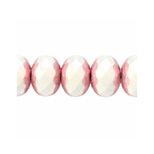 Rondelle Faceted Fire Polish Beads, Chalk White Luster Blue Full Coated (03000-14464), Glass, Czech Republic