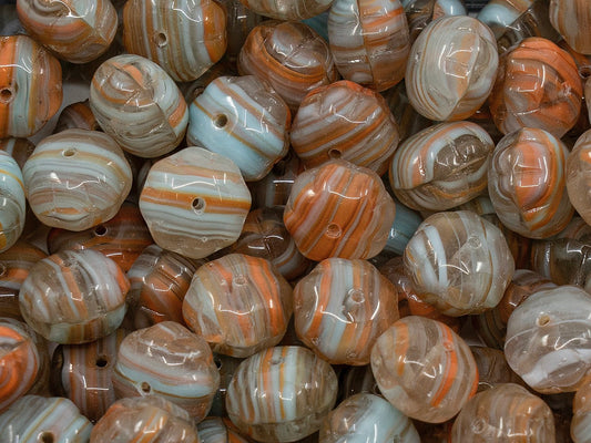 清仓 10克 南瓜珠，8 x 11毫米，橙蓝混色（orange-blue-mix），玻璃，捷克共和国