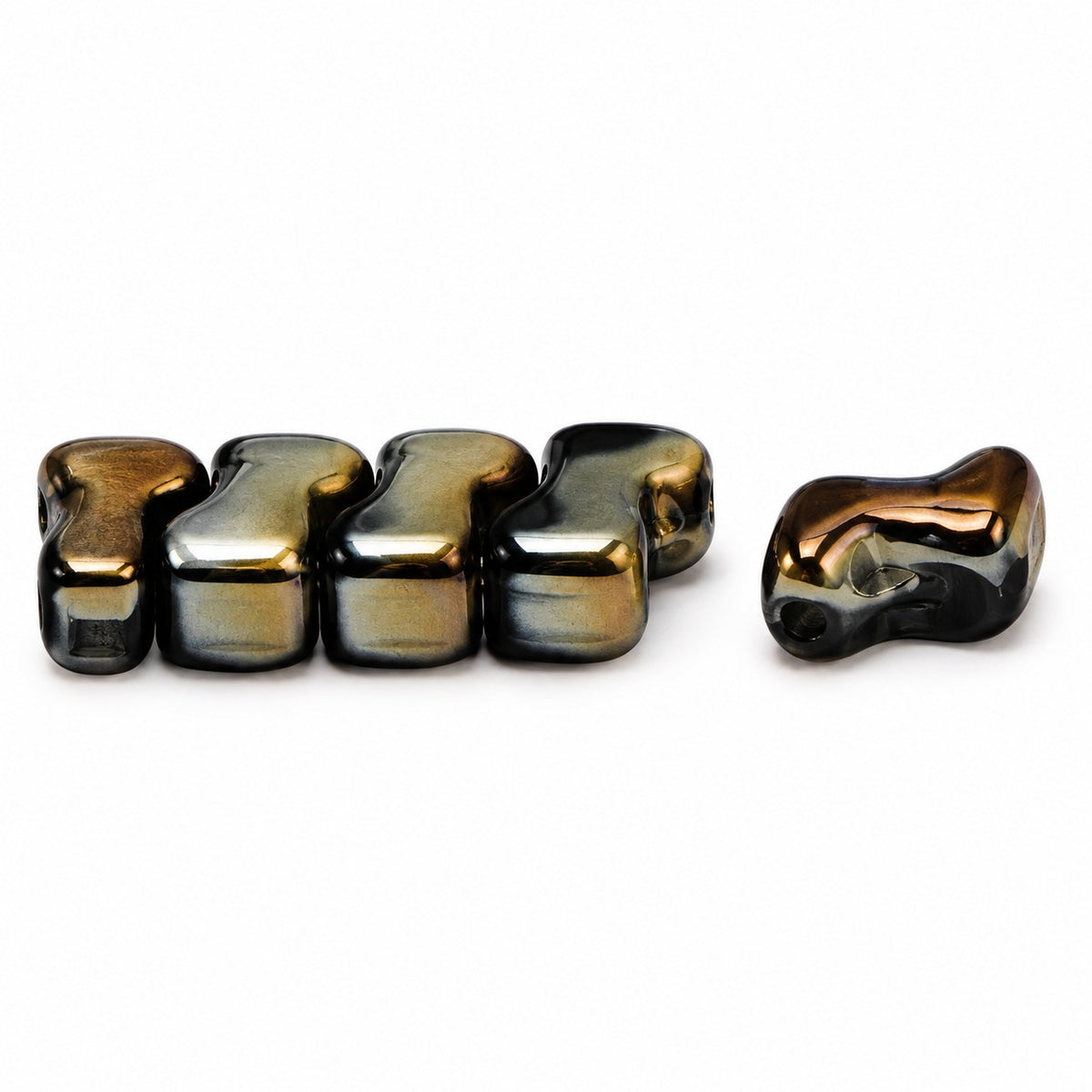 2-Hole Pressed Beads, Black Crystal Bronze Capri (23980-22601), Glass, Czech Republic