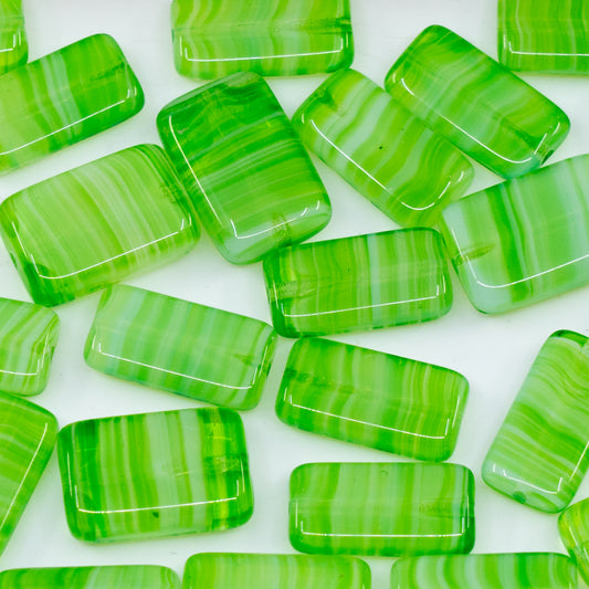 OUTLET 250g/50g Rectangle Pressed Beads, size mix, Green Stripes (green stripes), Glass, Czech Republic